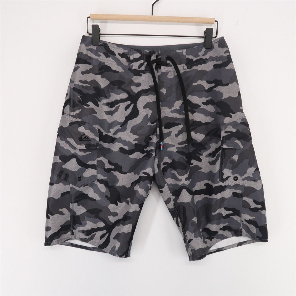 Quiksilver Manic Boardshorts Mens 28 Gray Camo Cargo Pockets Swim Trunks